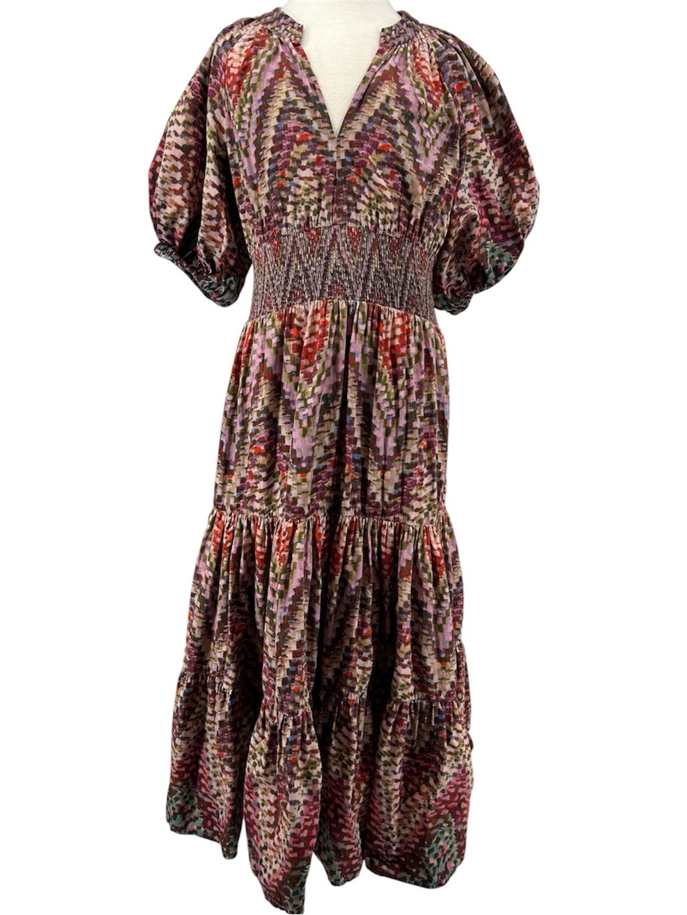 Anthropologie Conditions Apply Notch Neck Zig Zag Printed Puff-Sleeve Mini Dress - Picture 3 of 13